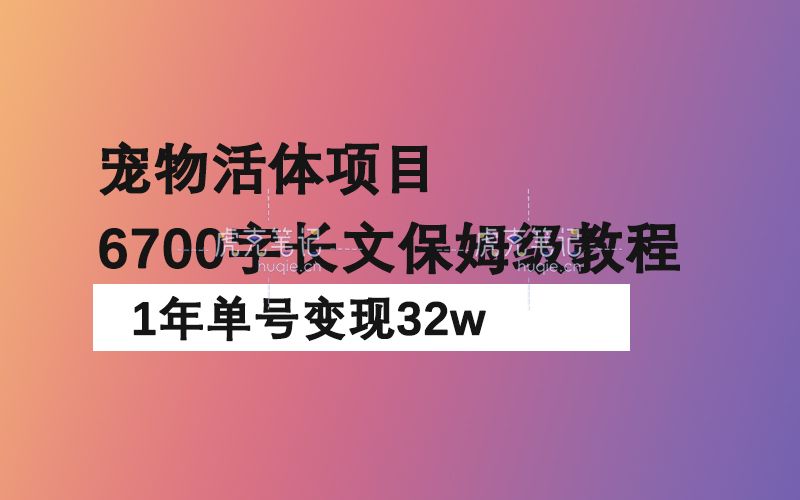 宠物活体项目，1年单号变现32w，6700字长文保姆级教程